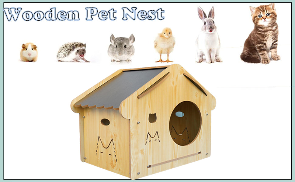 Mekidulu wooden dog and cat house with doors and windows