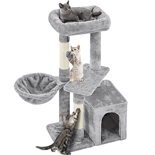 Yaheetech Cat Tree Cat Tower Cat Scratching Posts with Condo/Comfy Basket for Indoor Cats, 87cm Dark Grey