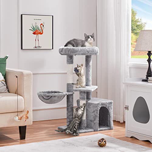 Yaheetech Cat Tree Cat Tower Cat Scratching Posts with Condo/Comfy Basket for Indoor Cats, 87cm Dark Grey