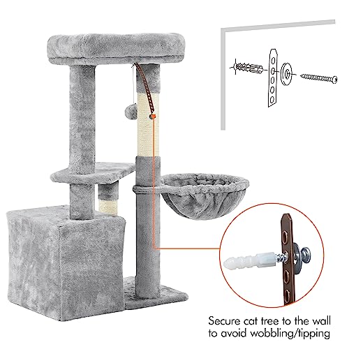 Yaheetech Cat Tree Cat Tower Cat Scratching Posts with Condo/Comfy Basket for Indoor Cats, 87cm Dark Grey