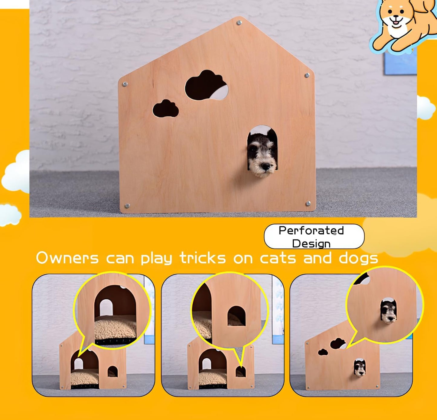 Natural pine house for dogs and cats (52X47X50CM)