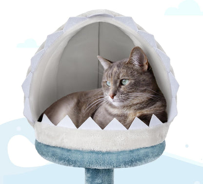 Yaheetech 115cm Ocean-themed Cat Tree, Multi Level Cat Tower W/Shark's Mouth-shaped Nest, Starfish-shaped Perch, Jellyfish-style Hammock, Cat Scratching Tree for Large Cats