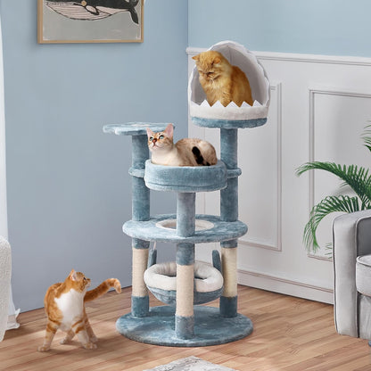 Yaheetech 115cm Ocean-themed Cat Tree, Multi Level Cat Tower W/Shark's Mouth-shaped Nest, Starfish-shaped Perch, Jellyfish-style Hammock, Cat Scratching Tree for Large Cats