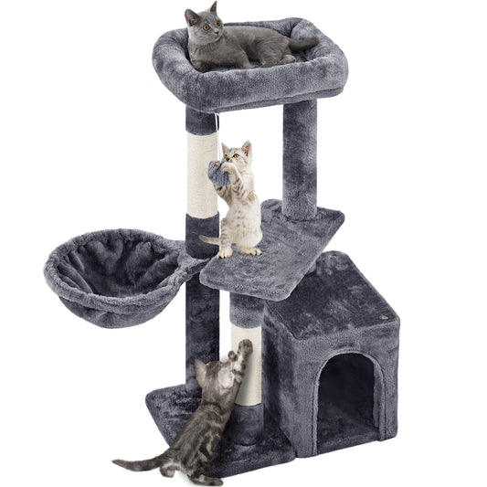 Yaheetech Cat Tree Cat Tower Cat Scratching Posts with Condo/Comfy Basket for Indoor Cats, 87cm Dark Grey