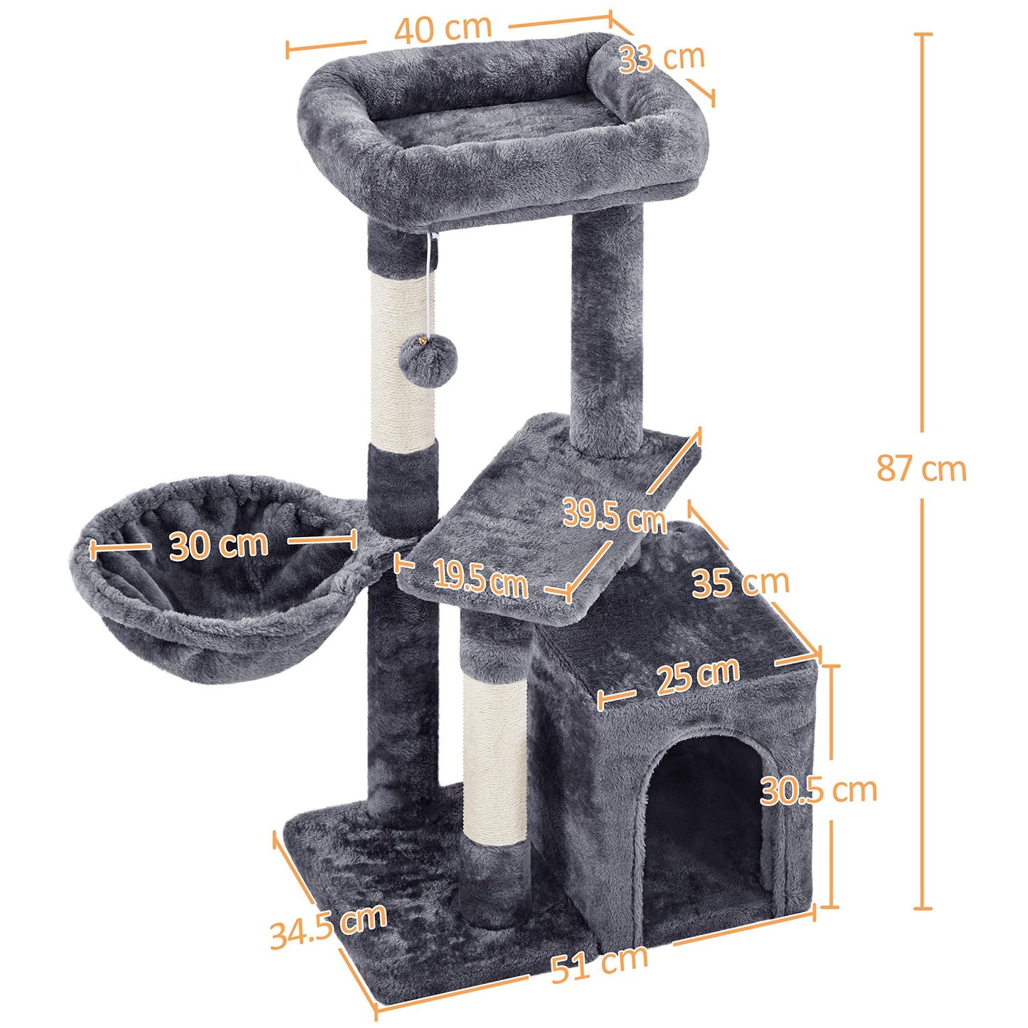 Yaheetech Cat Tree Cat Tower Cat Scratching Posts with Condo/Comfy Basket for Indoor Cats, 87cm Dark Grey