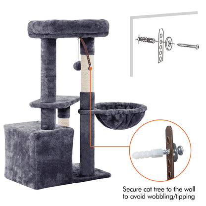 Yaheetech Cat Tree Cat Tower Cat Scratching Posts with Condo/Comfy Basket for Indoor Cats, 87cm Dark Grey