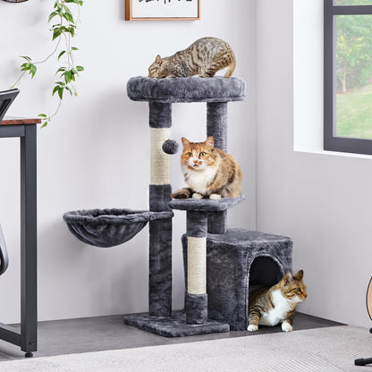 Yaheetech Cat Tree Cat Tower Cat Scratching Posts with Condo/Comfy Basket for Indoor Cats, 87cm Dark Grey