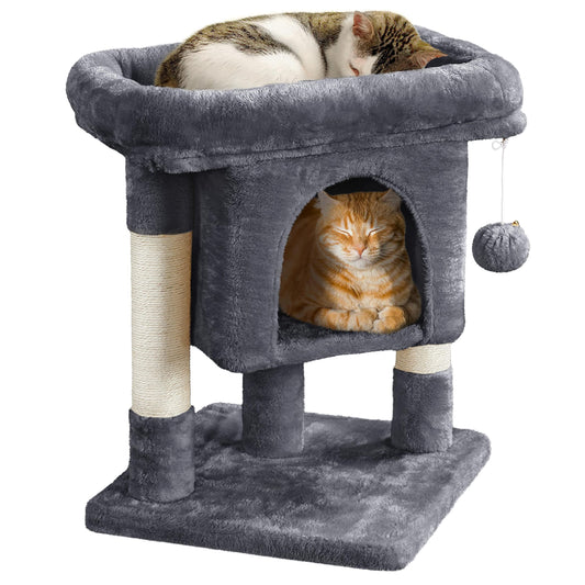 Yaheetech 59cm Basic Cat Tree Tower, Cat Scratching Post w/Oversized Perches, Condo and Hanging Ball, Cat Furniture Cat House for Cats Kittens Pets, Dark Grey