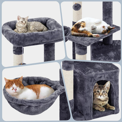 Yaheetech Cat Tree Cat Tower Cat Scratching Posts with Condo/Comfy Basket for Indoor Cats, 87cm Dark Grey