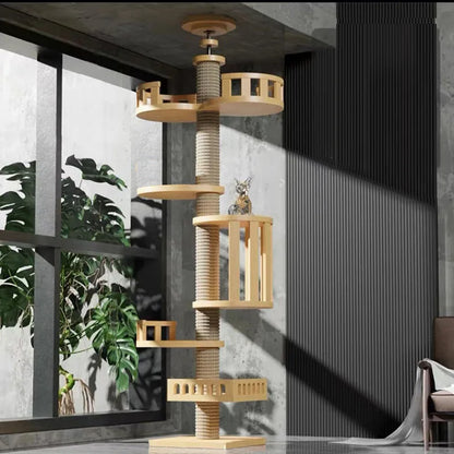 Floor-standing adjustable cat tower multi-layer pet cat activity center