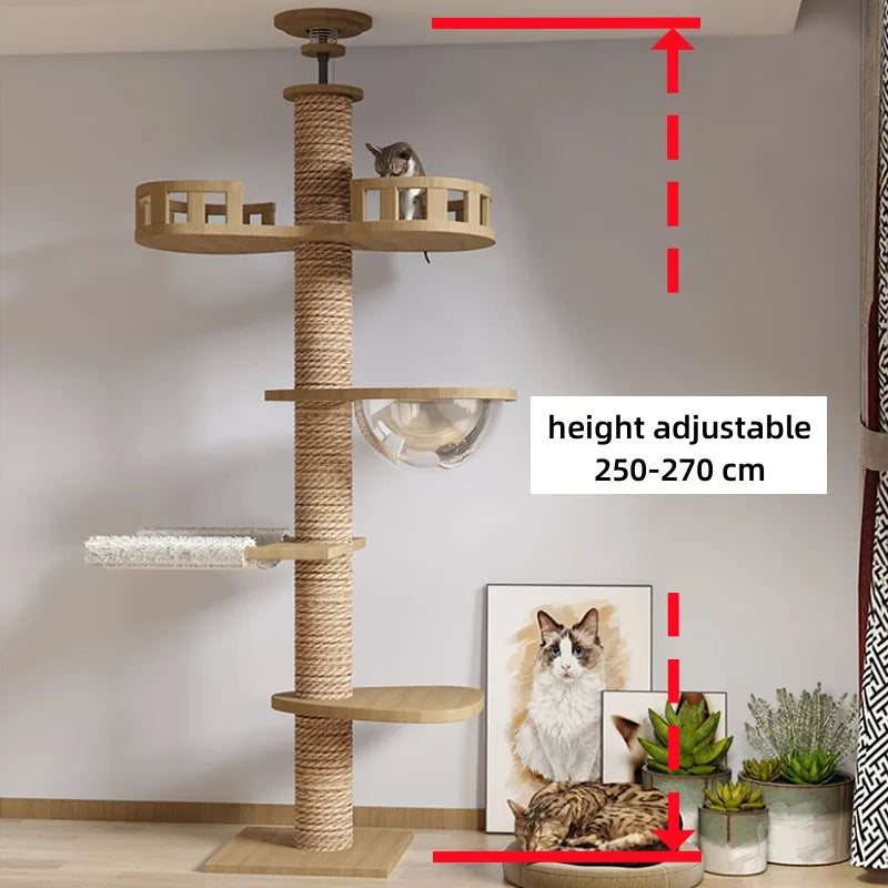 Floor-standing adjustable cat tower multi-layer pet cat activity center